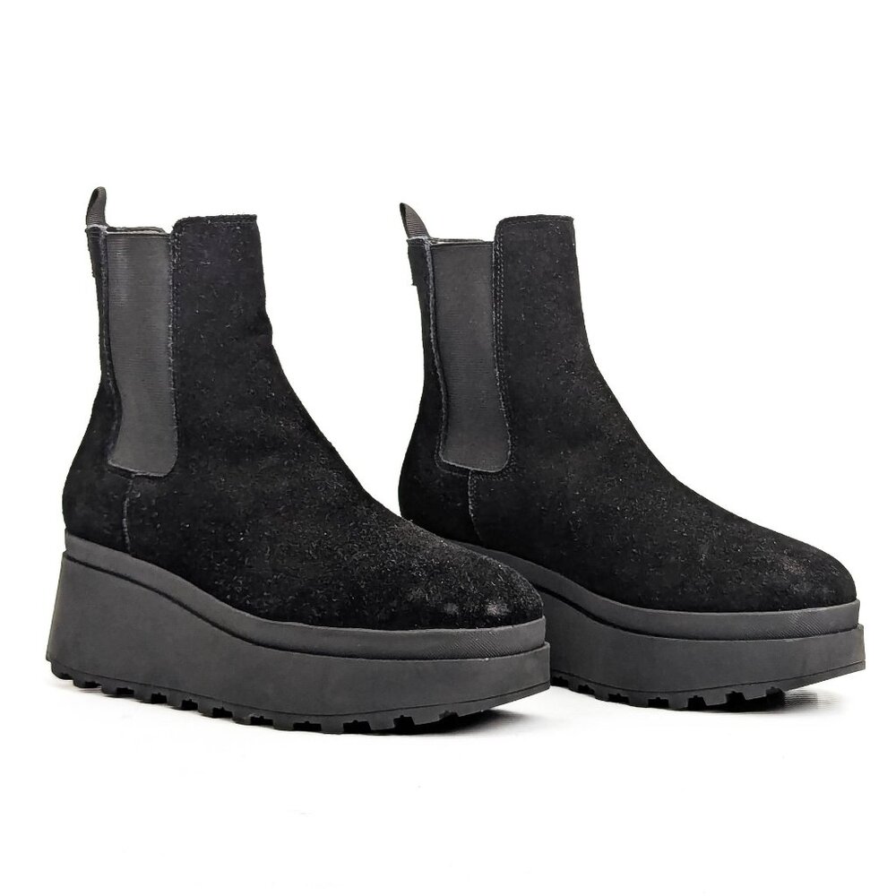 Calvin Klein Women Nevia Black Suede Platform Slip on Chelsea Ankle Boots sz 8